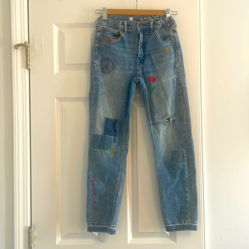 Embroidered Blue Jeans with Patches